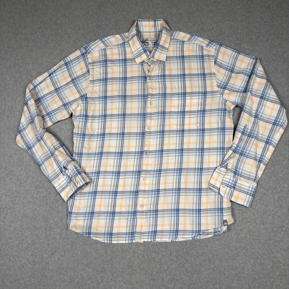 Peter Millar Mens L Blue Orange Plaid Cotton Long Sleeve Button Down Shirt